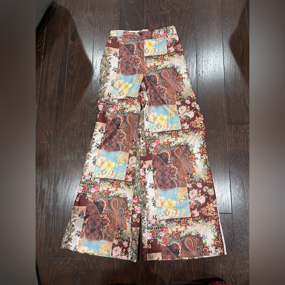 BOSTON PROPER Patchwork Print High Waist Palazzo Pant Wide Leg Women Size XXS - Picture 2 of 12